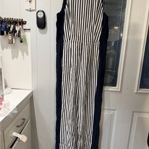Ann Taylor Navy and White Striped Jumpsuit